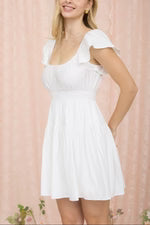 Willow Shirred Flounce Sleeve Mini Dress in White