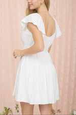 Willow Shirred Flounce Sleeve Mini Dress in White