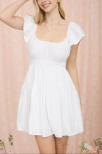 Willow Shirred Flounce Sleeve Mini Dress in White