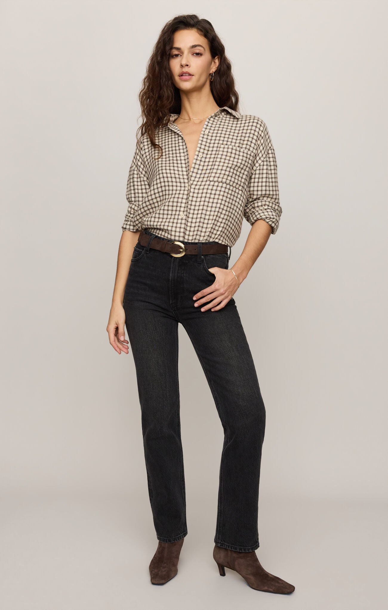 River Plaid Button Up in Dark Chocolate