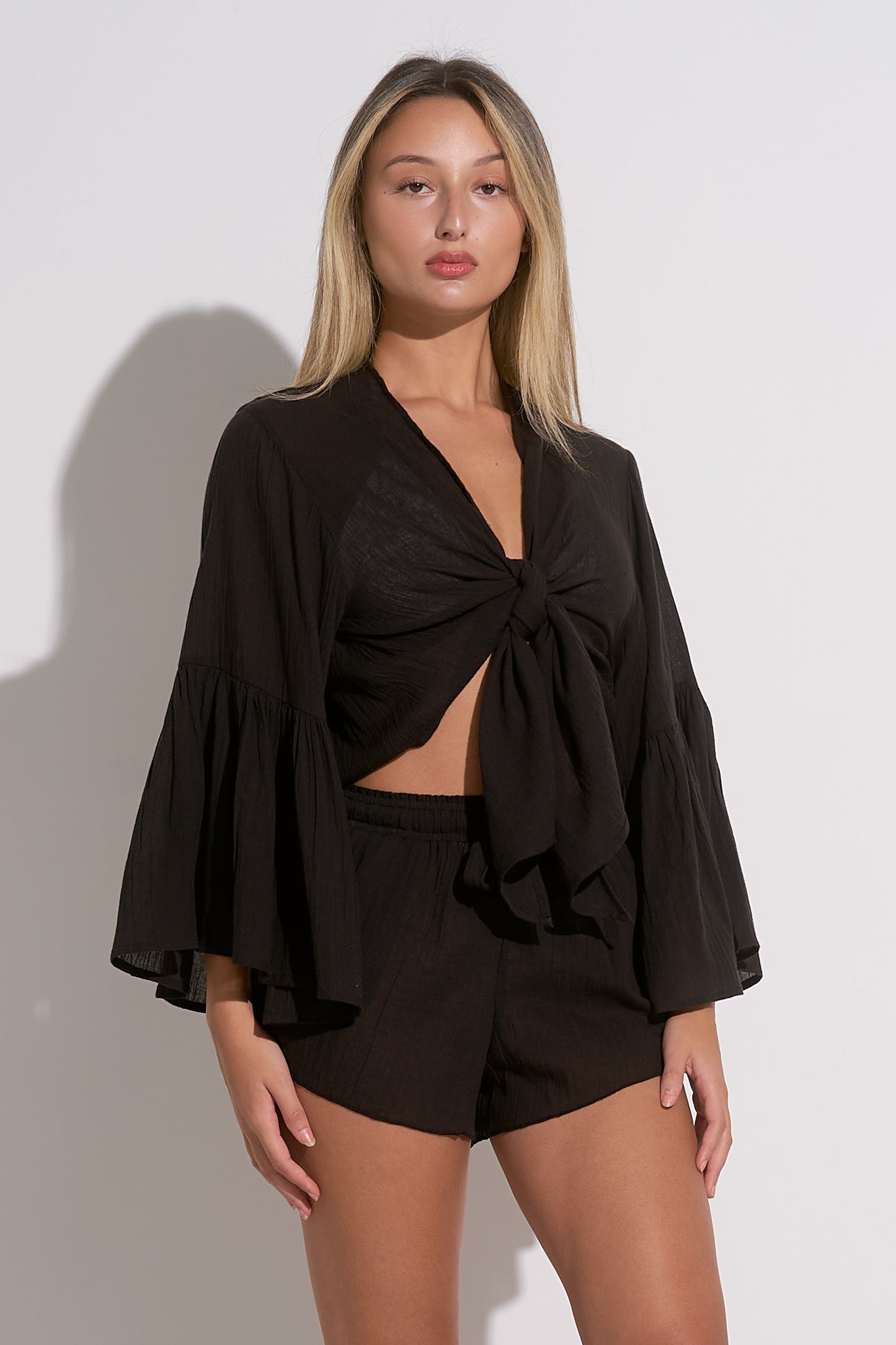 Lydia Tie Front Top in Black