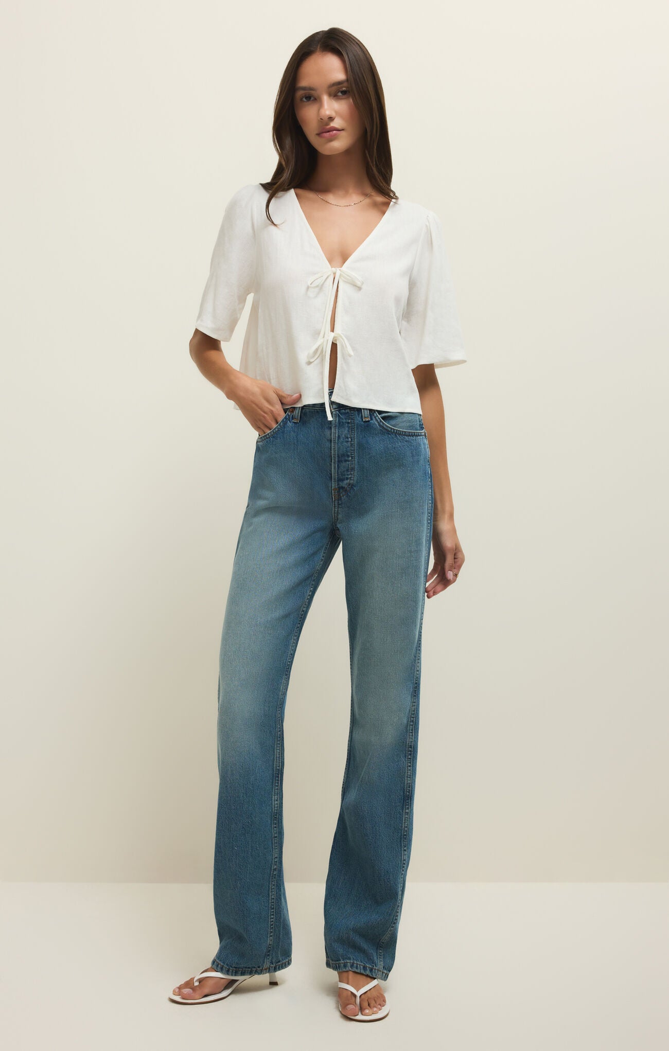 La Belle Linen Top in White