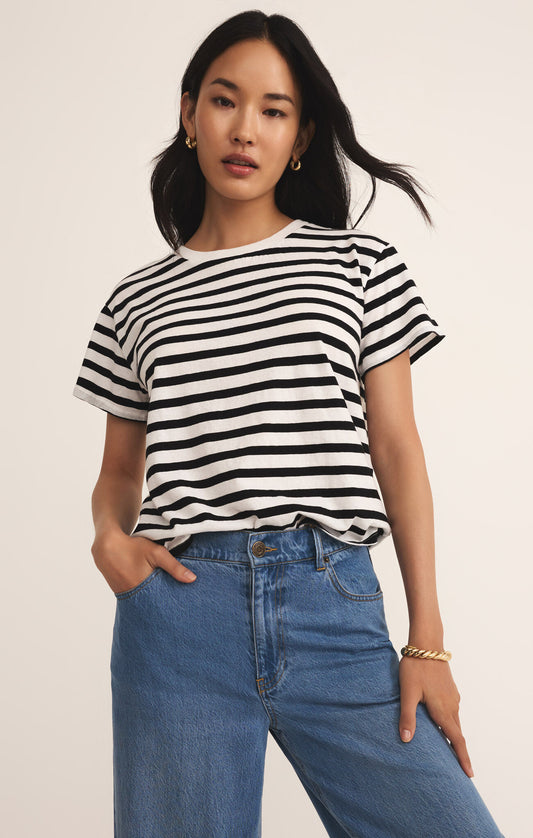 Go To Stripe Tee in Black Striped