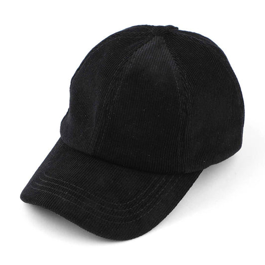 Corduroy Criss-Cross Pony Cap in Black