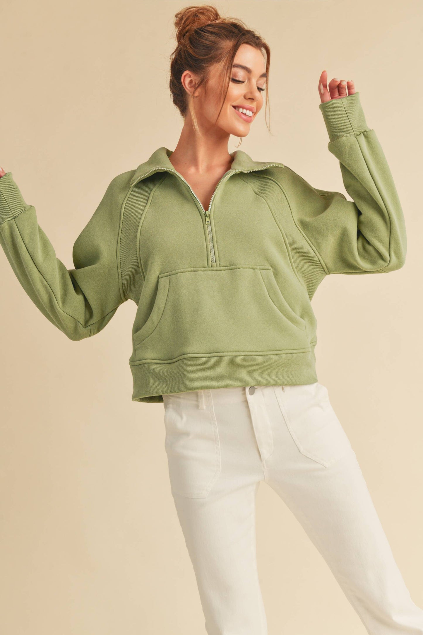 Drea Half-Zip Hoodie in Sage